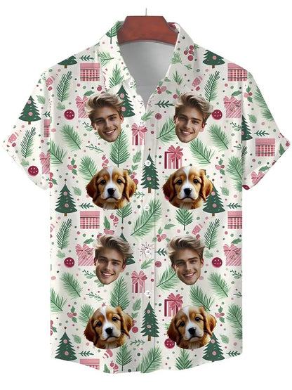 Funny Unisex Hawaiian Custom Christmas Face 3D Photo Print Button Diy Photo Shirt Short Sleeve Designer Shirts Clothes Xmas Gift