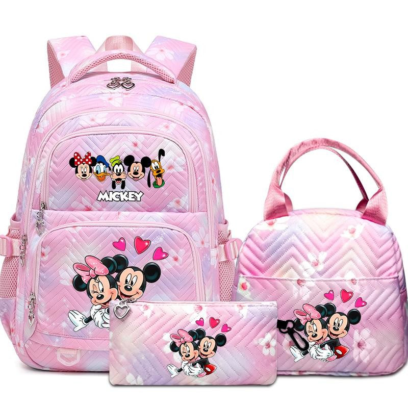 Mochila Mickey Minnie 3 Peças para Meninas e Meninos com Lancheira e Estojo, Mochila Escolar Fofa para Ensino Fundamental e Médio, Presente de Natal