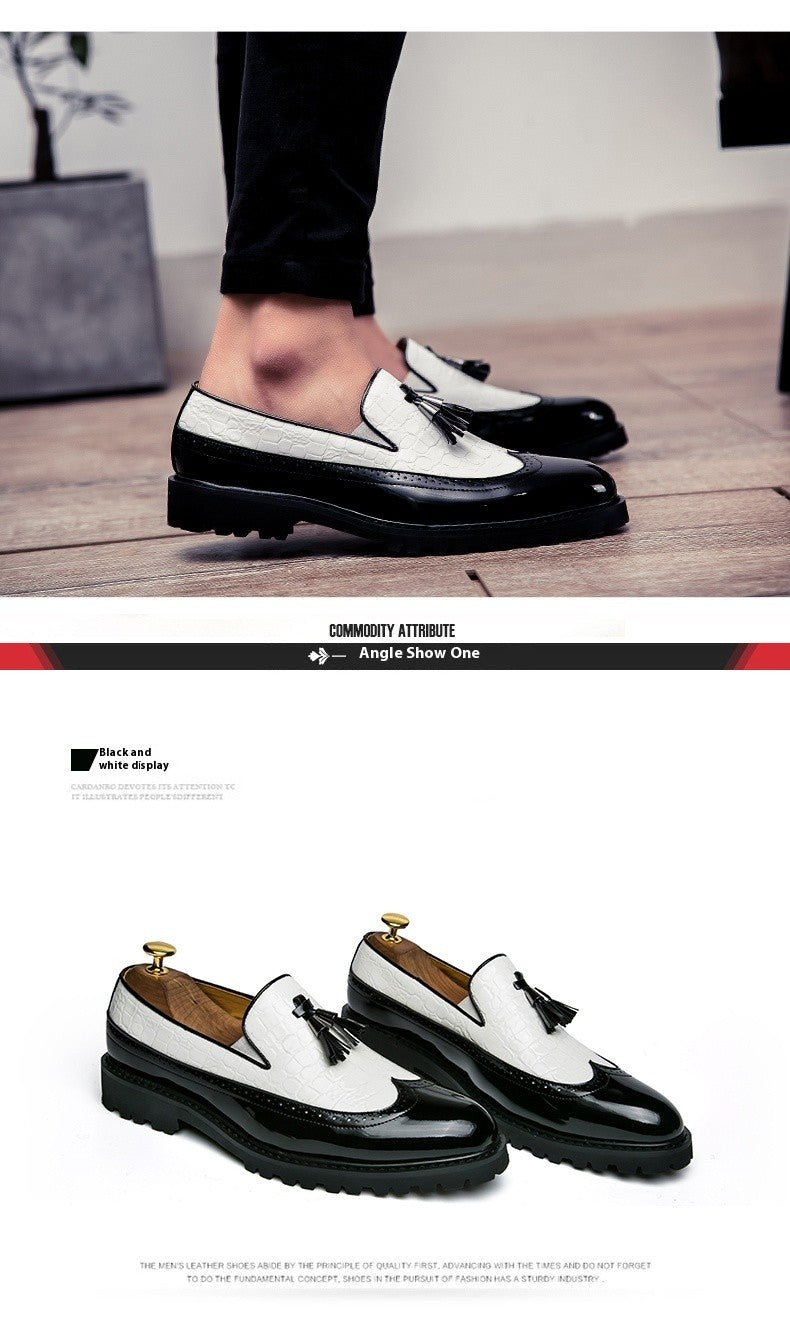 2024 new lazy man slip-on bean shoes men's business casual crocodile print 46 large size fringed leather shoes men