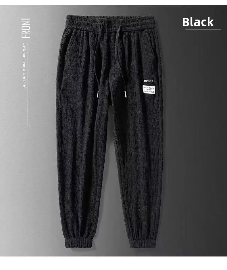 Summer Men's Thin Loose Sports Pants Breathable Casual Sweatpants Comfortable Wide Leg Harlan Nine Points Lightweight Trousers