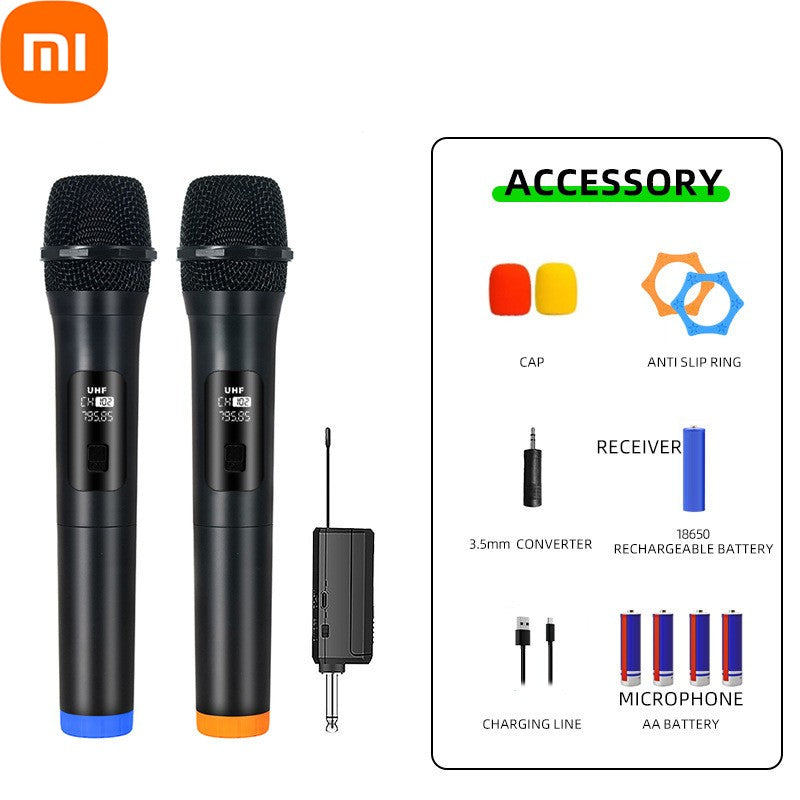 Microfone Sem Fio Xiaomi 2.4G UHF Frequência Fixa 2 Canais Microfone de Mão Para Festa Ao Vivo Karaokê Reunião Profissional