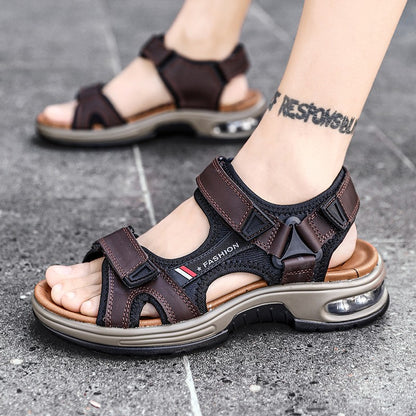 Fashion Men's Sandals Summer Soft Beach Flip Flop Comfortable Genuine Leather Sandals Outdoor Men Roman Sandals Size 46
