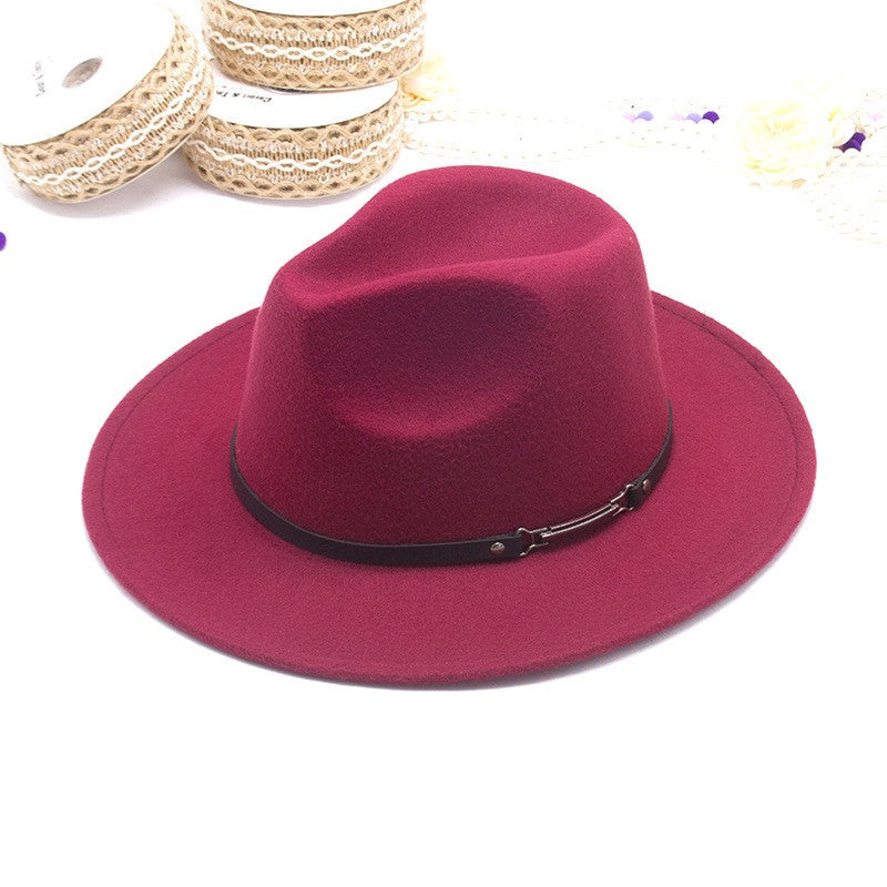 Men's fedora hat Men's and women's universal solid color fedora hat Women's 10 color wide brim jazz hat Autumn and winter Britis