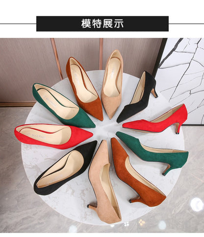 European American Fashionable Pointed High Heels Women With Rhinestone Bows Shallow Mouth Mid-Heeled Single Shoes Silk Satin