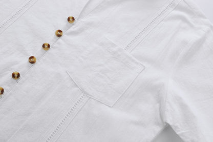 2025 Spring and autumn Cuban style fashion men's shirt trend casual multi-button stand collar loose long sleeve pants beach suit