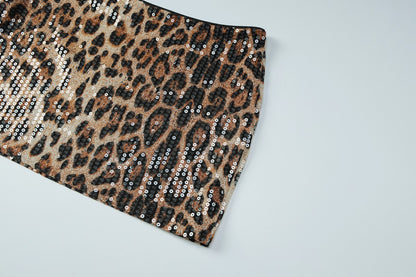 Dulzura Summer Latest Fashion Elegant High Waist Sequins Sexy Slim Leopard Print Short Skirt Party Club Street Clothes Wholesale