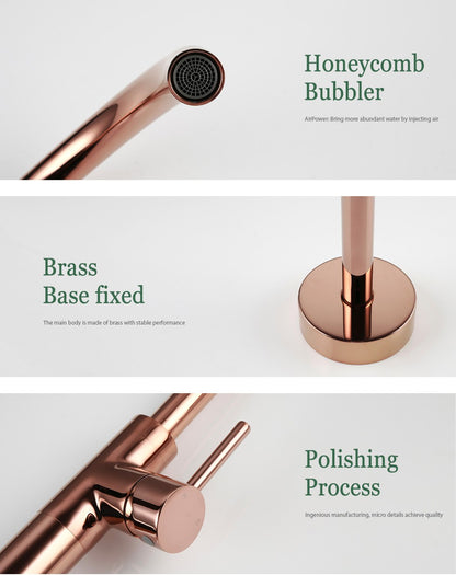 Bathroom Bathtub Floor Stand Faucet Rose Gold Mixer Single Handle Tap 360 Rotation Spout With Brass Hand Hot &Cold Water Shower