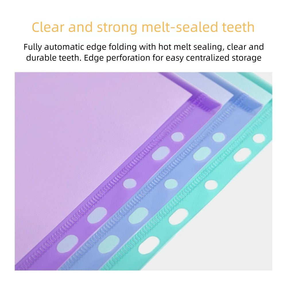 6 pcs Colorful Plastic Binder Folders Clear A4 Binder Pocket Snap Closure 11 Holes Punched Pockets Home Office