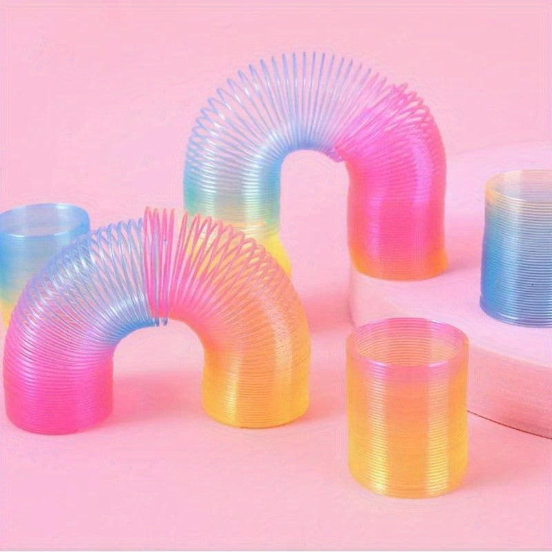 12/60PCS Rainbow Magic Springs Circle Toys Kids Birthday Party Favors Guests Giveaway Small Gifts   Pinata Fillers Flexible Toy