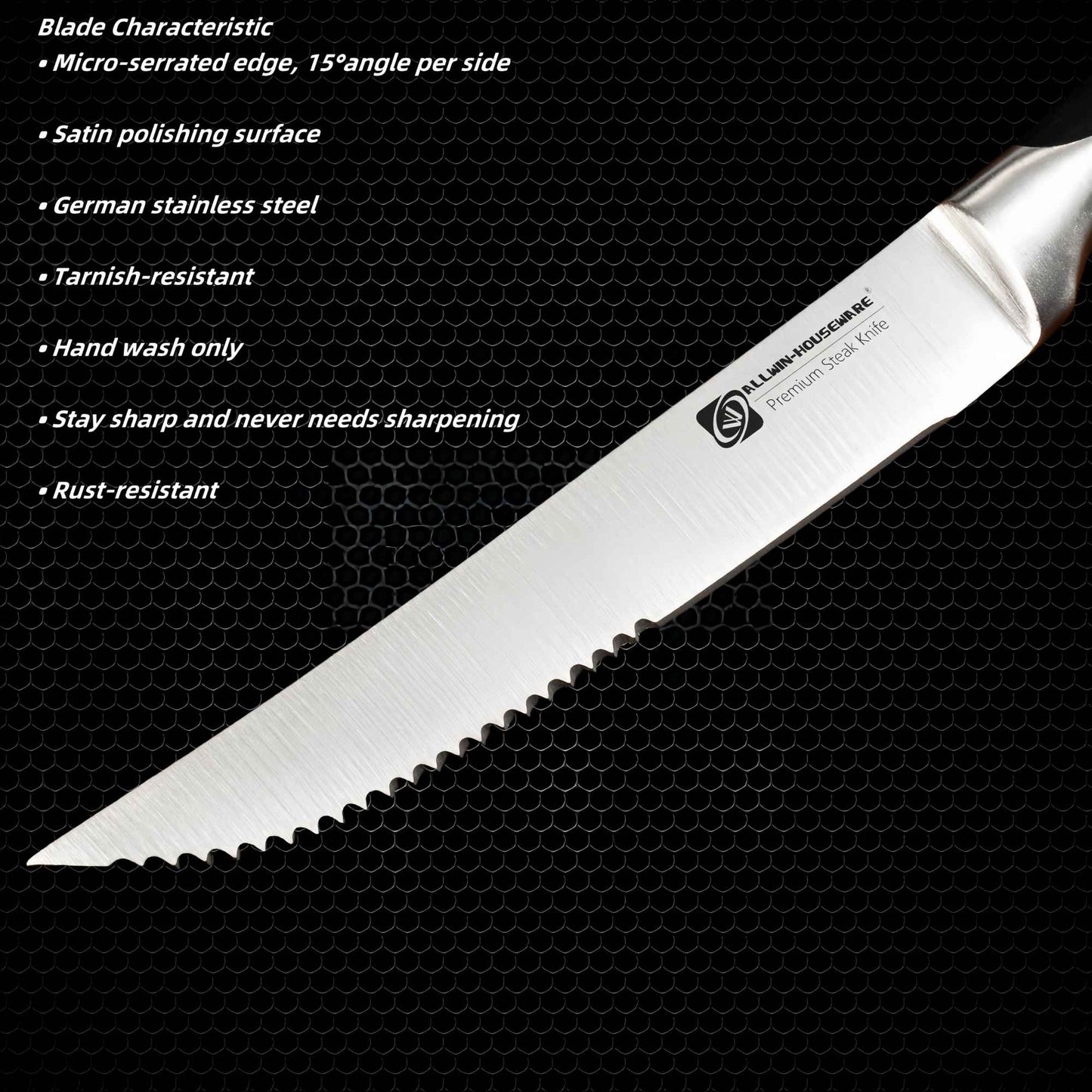6-Piece Steak Knife Block Set High Carbon Stainless Steel Table Knife And Table Fork Set Double Forged Full Handle Dinner Knife