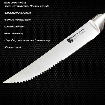6-Piece Steak Knife Block Set High Carbon Stainless Steel Table Knife And Table Fork Set Double Forged Full Handle Dinner Knife
