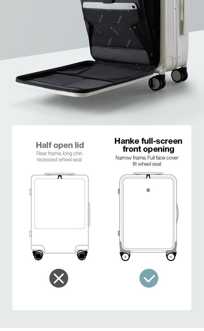 Hanke New Design Luggage Business Travel Suitcase Carry On Boarding Cabin Trolley Case PC Material Rolling Spinner Wheels