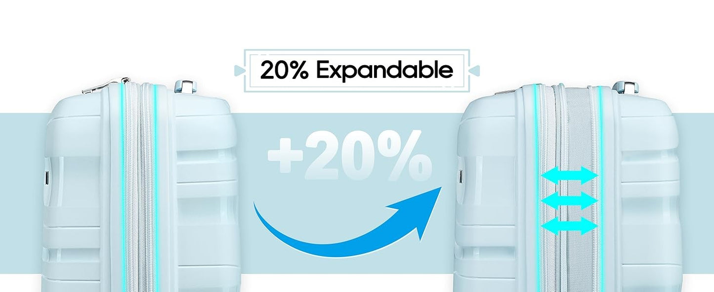 Melalenia 3-Piece 20 inch Carry-on Luggage Set, Expandable Lightweight Durable Travel Suitcase with TSA Lock, Spinner Wheels