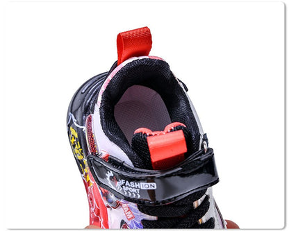 Boys Spiderman Sneakers Disney LED Children's Sport Shoes Fashion Anti-slip Kids Outdoor Shoes Student Design Pu Leather Shoes
