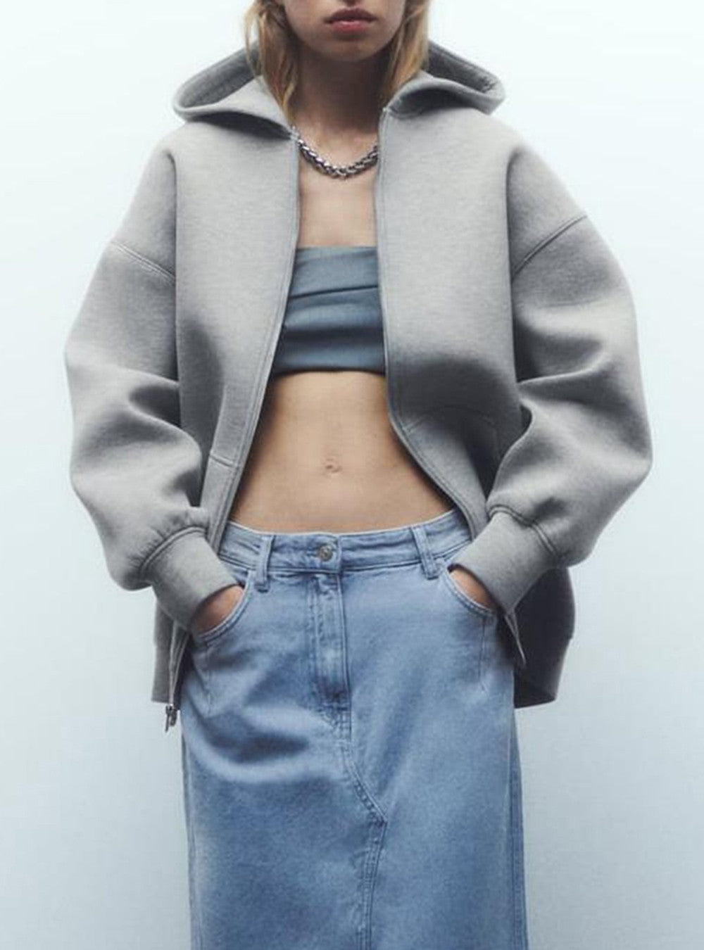 Women's Versatile Hooded Zip Long Sleeve Loose Jacket Fashion Oversized Casual Top Sweatshirt Street Basic Sports Wear