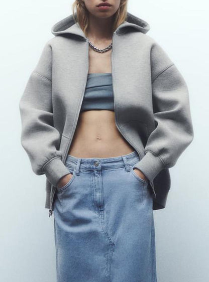 Women's Versatile Hooded Zip Long Sleeve Loose Jacket Fashion Oversized Casual Top Sweatshirt Street Basic Sports Wear