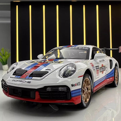 1:32 911 GT3 RSR Miniature Sports Car Model Toys Alloy Diecast Vehicles 4 Doors Opened Pull Back Sound Light Supercar Boys Gifts