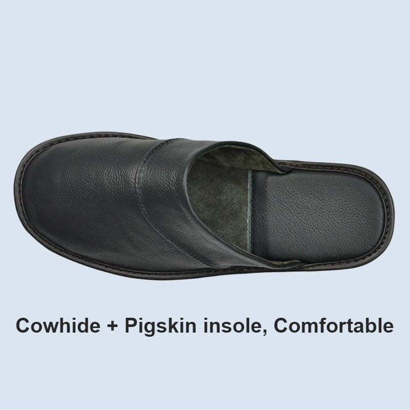 Genuine Cow Leather Slippers Homes in indoor slipper Spring Autumn summer men women elderly non-slip casual single Slides shoes