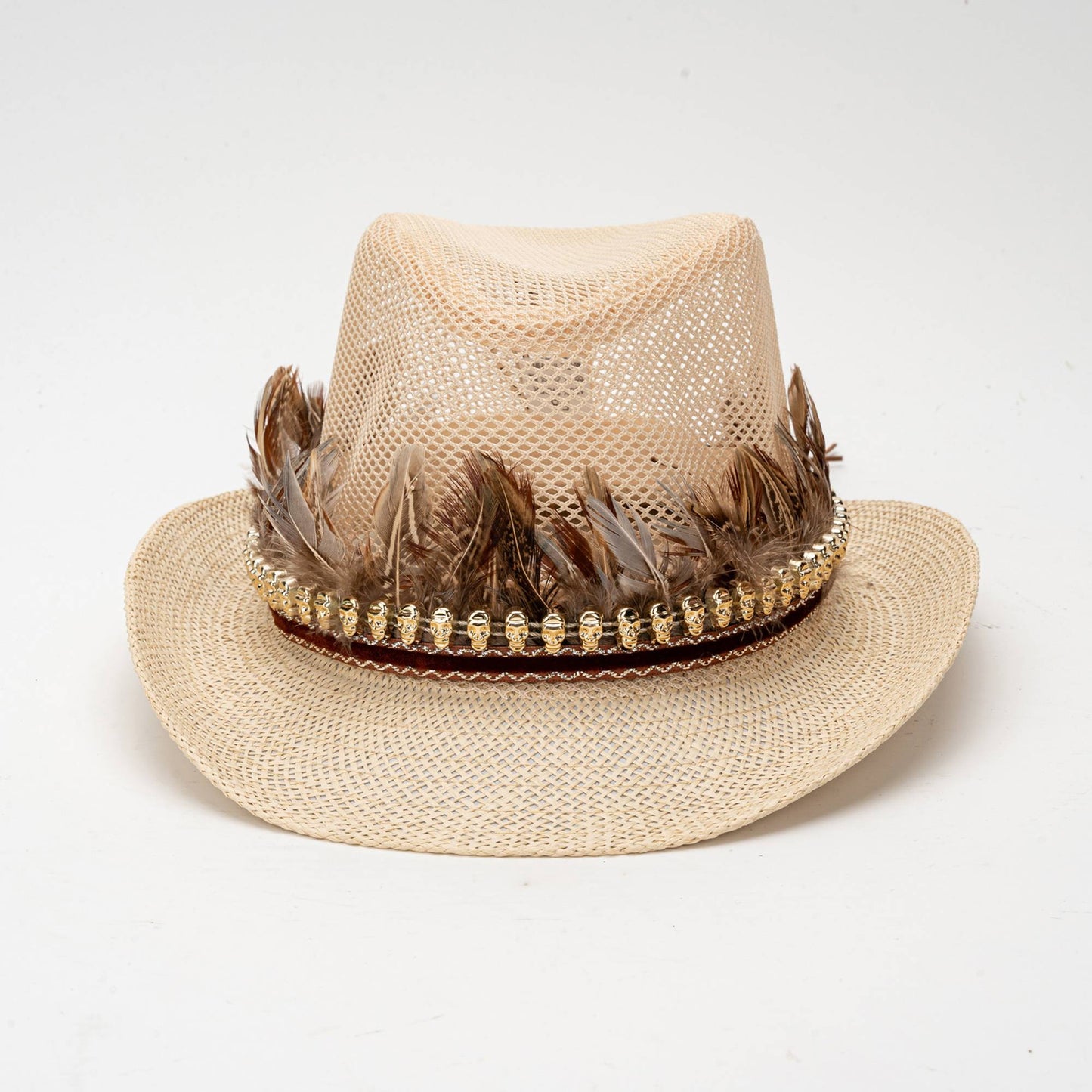 Vintage Style Women Men Feather Hat Elegant Mesh Wide Brim Sun Hat for Casual Party and Outdoor Events