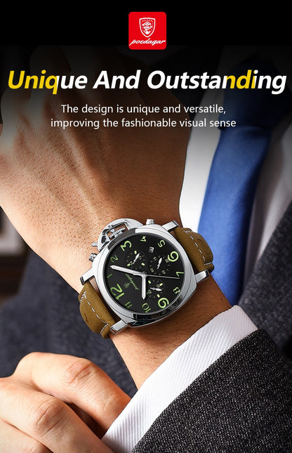 POEDAGAR Top Luxury Fashion Watch For Men Waterproof Luminous Chronograph Man Watch Leather Military Men's Quartz Watches Reloj