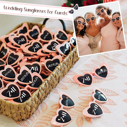 12-120Pcs Custom Wedding Sunglasses Personalised Heart Shaped Sunglasses Wedding Party Favors for Guest Date Initials Custom
