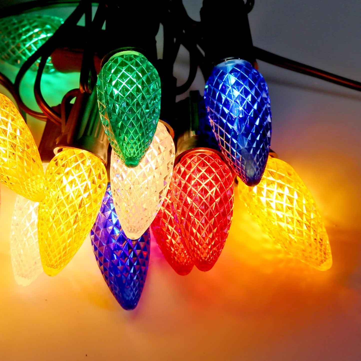 50FT C7 Shatterproof String Lights RGB Dimmable Faceted Strawberry Led Bulbs Connectable Outdoor Fairy Light Party Holiday Decor