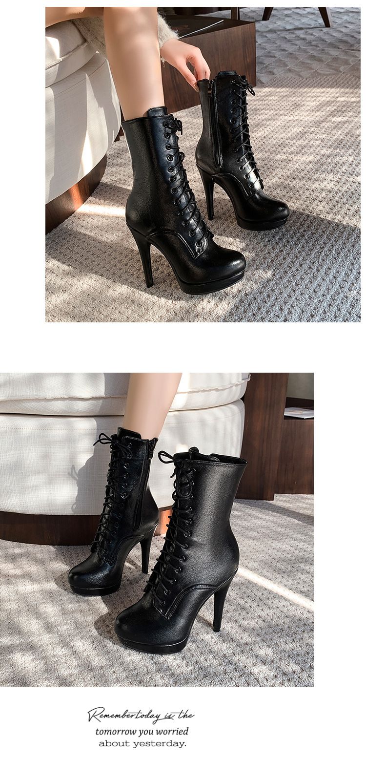 Elegant Boots and Ankle Boots for Women 12.5CM Black Matte Female High Heel Stripper Heels Round Toe Short Boots Footwear