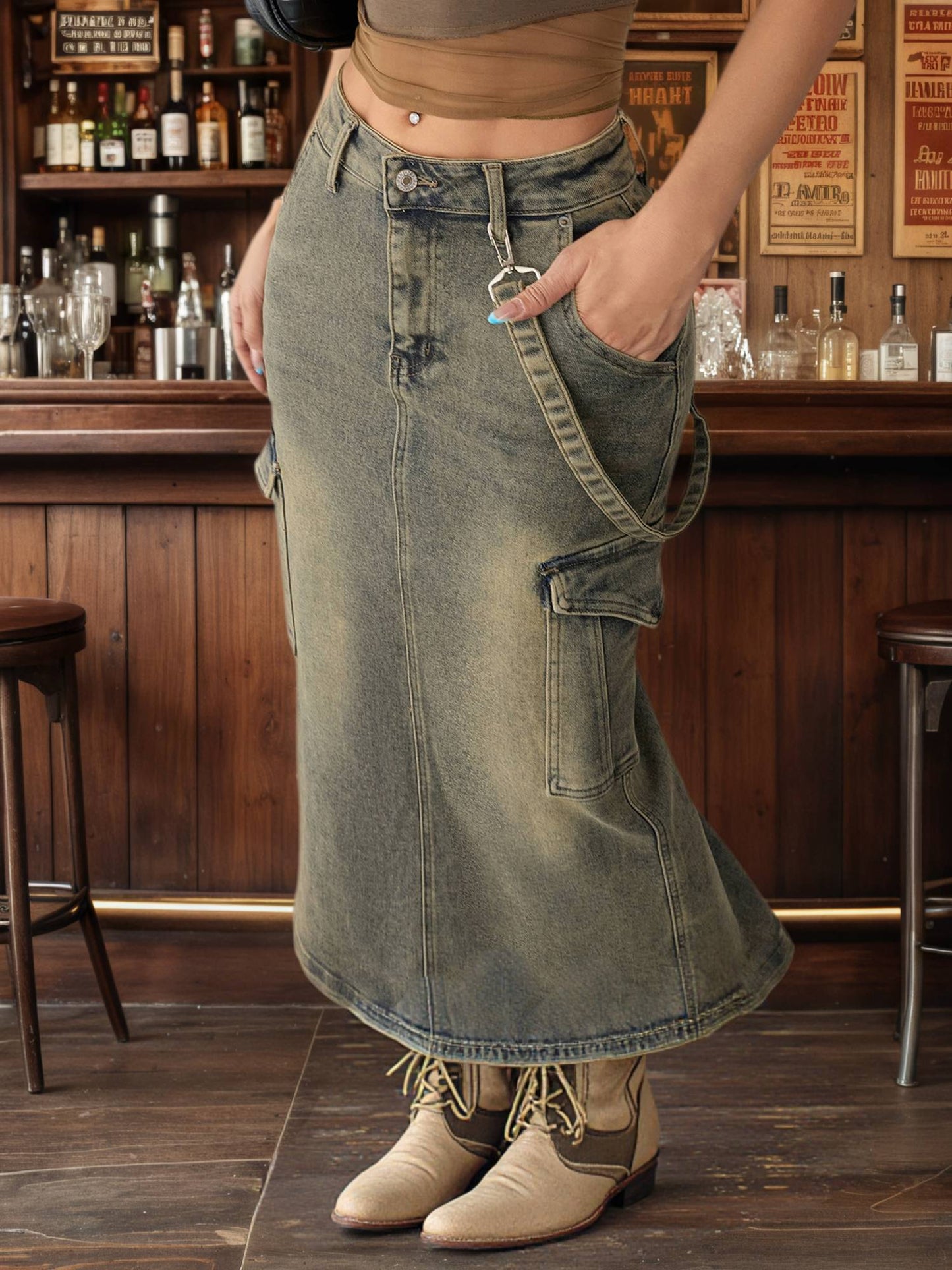 Modern Office Style Women's Denim Maxi Skirt High Waist Long Jean Pants Minimalist Workwear Fashion Clothing