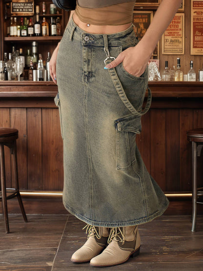 Modern Office Style Women's Denim Maxi Skirt High Waist Long Jean Pants Minimalist Workwear Fashion Clothing