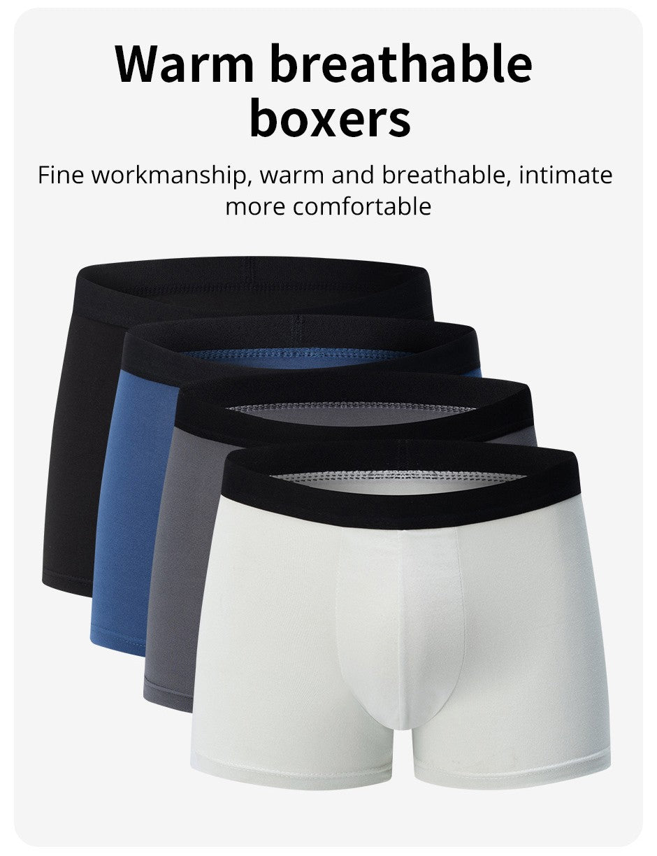 4 pieces European and American MEN'S Solid Color Boxer Underwear Comfortable Swimming Trunks Oversized Juvenile Boxer Underwear