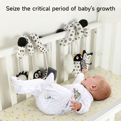 Baby Black And White Animal Hanging Toys Car Seat  Baby Spiral Activity Hanging Toys Plush Zoon Music BB Squeaker Rattles Gift