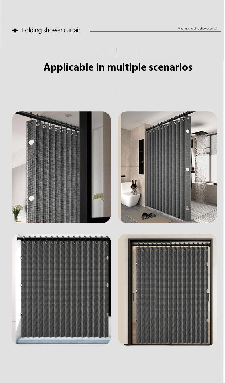 Bathroom Folding Linen Shower Curtain with Magnets Waterproof Suitable for Walk-in Shower Does Not Include Telescopic Rod