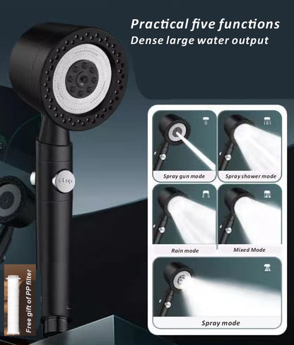 New 5 Modes High Pressure Shower Head Water Saving Large Flow Portable Shower Filter Showers Sprayer Set Bathroom Accessories