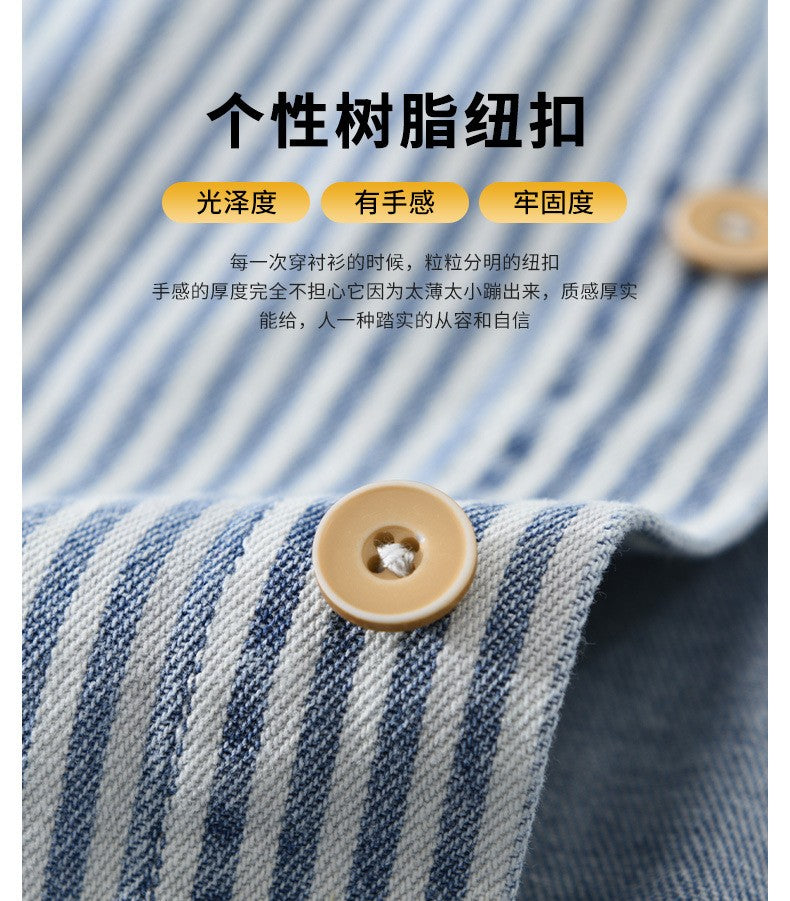 New Men's Denim Shirts Spring Streetwear Long Sleeve Jean Tops Slim Stripe Patchwork Design Cowboy Shirt Youth Fashion Overshirt