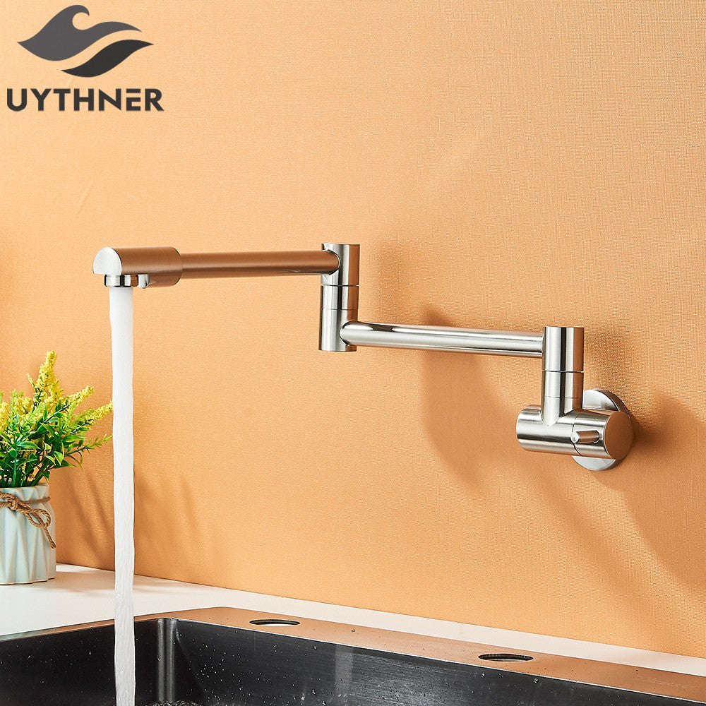 Brushed Gold Rotated Kitchen Sink Faucet Cold Water Tap Brass Basin Sink Swivel Faucets Wall Mounted Faucet