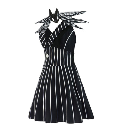 Anime Jack Skellington Cosplay Costume Christmas Night Outfit Black Stripe Dress For Woman Halloween Party Fancy Demon Clothes