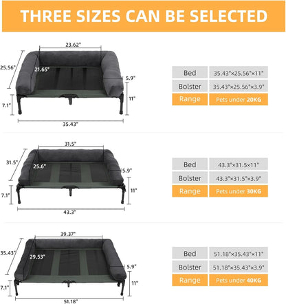 Outdoor Elevated Dog Bed Cooling Raised Pet Lounger Bed Mesh Cot Sleep Camping Bed with Detachable Plush Bolster