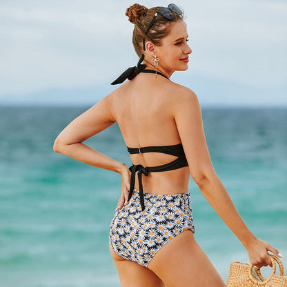 Sexy High Waist Bikinis 2025 New Halter Swimwear Women Swimsuit Female Bikini Set Print Bodysuit Bathing Suit Summer Biquini XXL