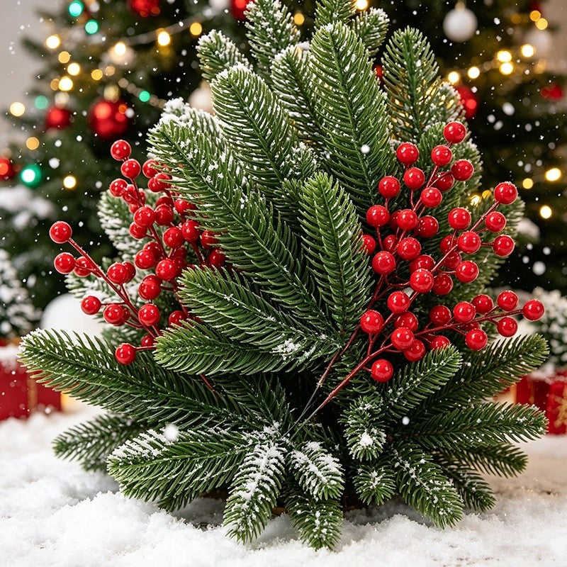10Pcs Artificial Pine Branches Holly Berries Red Berry Branches for Xmas Tree Decor Wreath Navidad Gift Christmas Decoration
