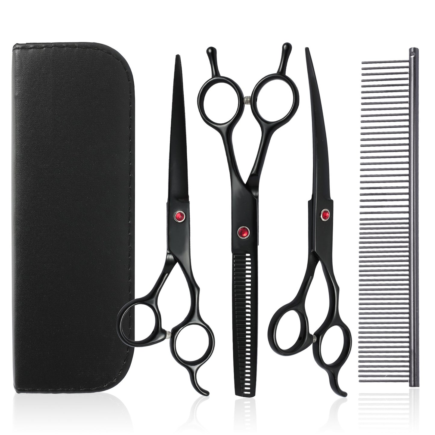 Kit de Tesouras de Aço Inoxidável para Tosa de Animais de Estimação para Destros - Conjunto de 4 Peças com Pontas Redondas de Segurança para Cães e Gatos
