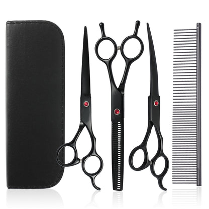 Kit de Tesouras de Aço Inoxidável para Tosa de Animais de Estimação para Destros - Conjunto de 4 Peças com Pontas Redondas de Segurança para Cães e Gatos