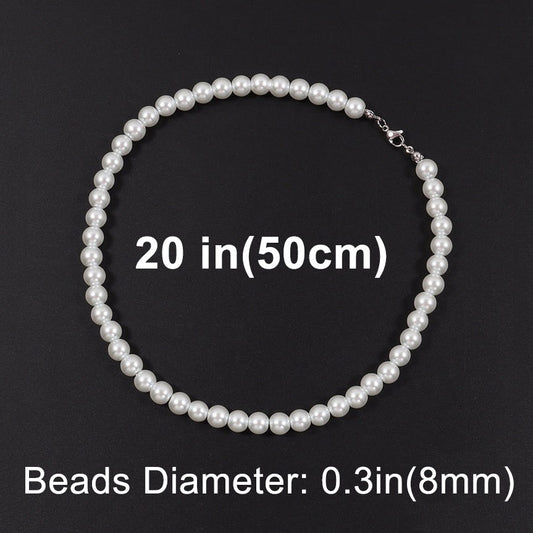 Cool Artificial White Pearl Necklace 1 Pcs Choker Beaded Chain for Men and Women Fashion Jewelry Gift