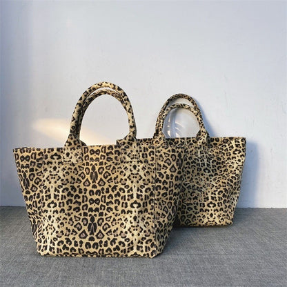 Korean Fashion Leopard Pattern Shoulder Bag Trendy Letter Embroidery Tote Bags Women Canvas Large Capacity Handbag Shopping Bags