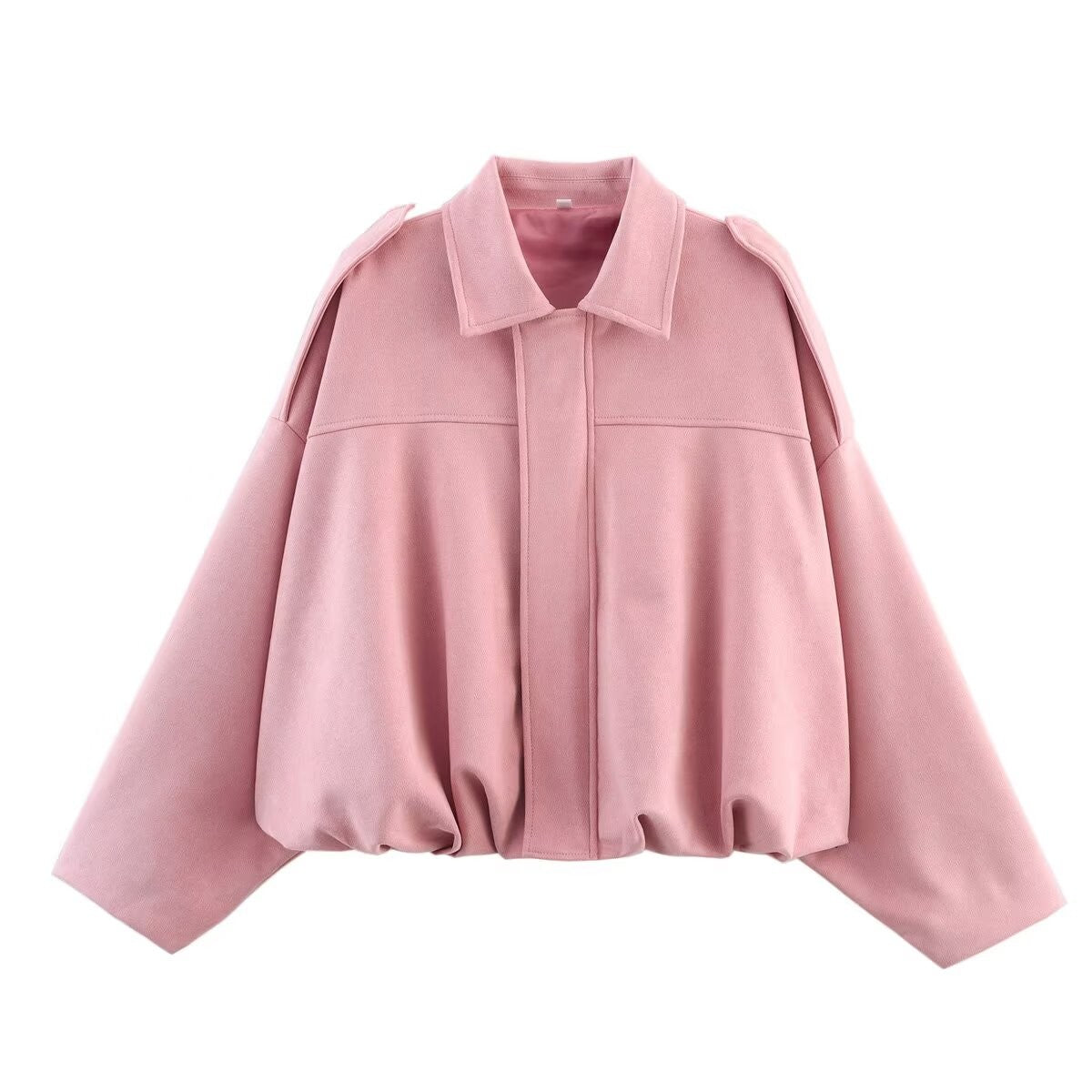 ETJ 2025  Spring new women's suede texture effect Loose version of fashion lapel shoulder bomber jacket