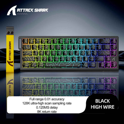 Teclado com Switch Magnético ATTACK SHARK X68HE Com Fio e FREEWOLF F68 Com Fio F68Pro Sem Fio para Jogos Profissionais 8K Hz 0,01mm Gatilho Rápido