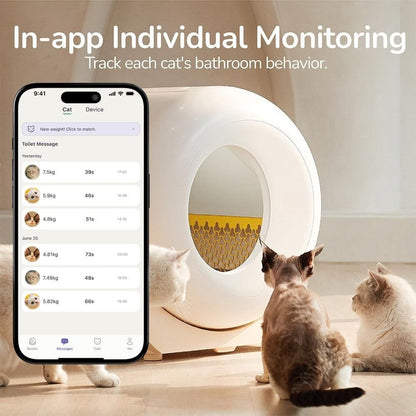 Caixa de Areia Inteligente para Gatos com Controle por Aplicativo, Inodora, Grande Capacidade, Inclui 40 Sacos