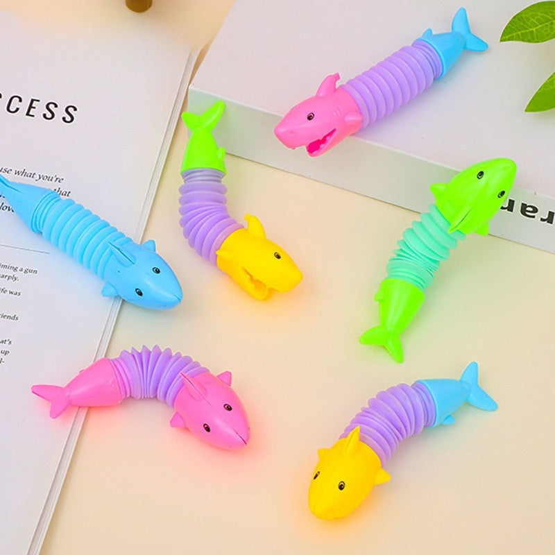20Pcs Colorful Shark Tube Transformation Dinosaur Stress Relief Toy for Kids Birthday Party Favors Wedding Guest Pinata Gift