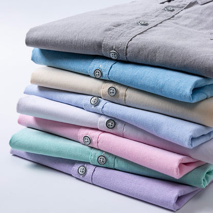 New Summer Short-sleeved Shirt Men's Solid Color Oxford Spinning Casual Embroidery Fashion Slim Shirt Short Men Drop Shipping