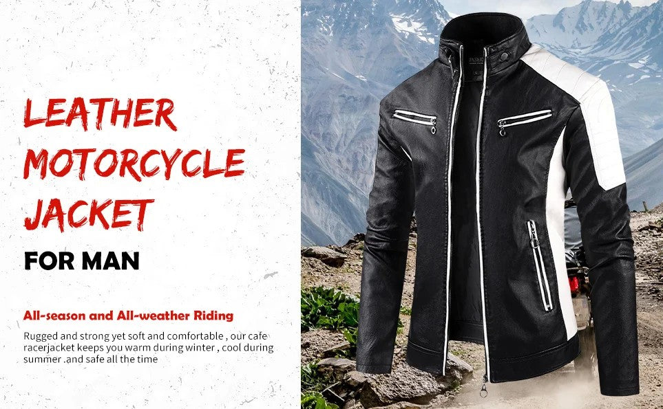 Aviator Full Zip Outerwear Men's Stand Collar Leather Jacket Fall Trendy Color Coats Block Motor Biker Jacket Classic Jacket
