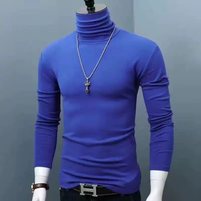 2025 Autumn New Men Mid to High Collar Warm Clothes Solid Color Outdoor Leisure Running Slimming Long Sleeve Bottom Shirt